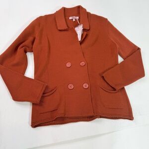 Hekla & Co Sweater Women Medium Cardigan Double Breasted Merino Wool Orange Knit